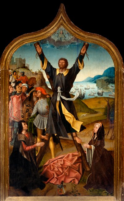 Tríptico: "el martirio de San André" Pintura del maestro de San Lorenzo. Parroquia de San Lorenzo della Costa, Santa Margherita Ligure (Génova) de Master of San Lorenzo