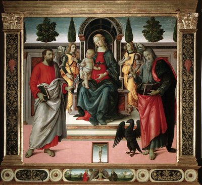 Virgen con niño con San Juan y San Bartolomé de Master of Santo Spirito
