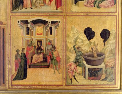 Santa Cecilia y escenas de su vida: dos escenas mostrando a Santa Cecilia ante el prefecto y el martirio de Santa Cecilia, c.1300 (detalle) de Master of St. Cecilia