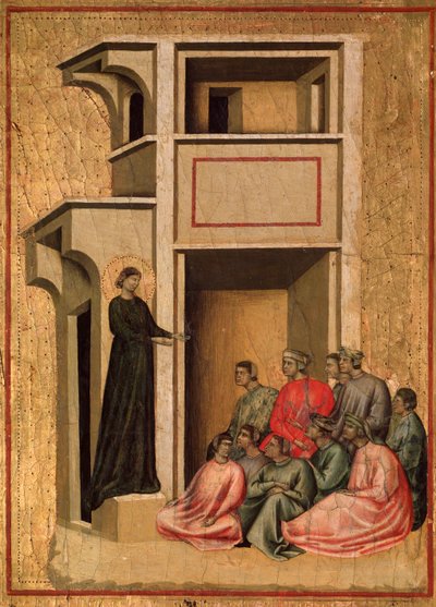 Santa Cecilia y la historia de su vida (detalle): Santa Cecilia convirtiendo soldados - retablo, c.1290-1320 de Master of St. Cecilia