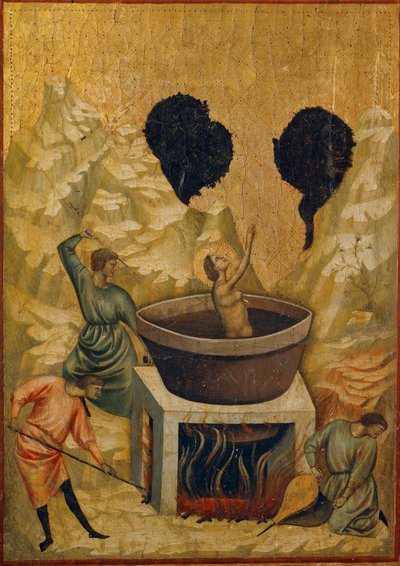 El martirio de Santa Cecilia, sumergida en un baño de agua hirviendo de Master of St. Cecilia