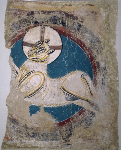 Apocalyptic Lamb (en Sant Climent de Tauell) - Master of Tahull (Master of Sant Climent de Tauell) (active 12th century) - ca 1123 - Fresco - 146x113 - Museo Nacional de Arte de Cataluña, Barcelona de Master of Tahull