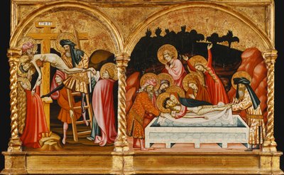 El descenso de la cruz y el entierro - una sección de una predela de Master of Torralba