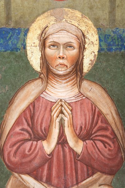 "El Pentecostés", Detalle de la Virgen María, c.1420 (fresco) de Master of Vignola
