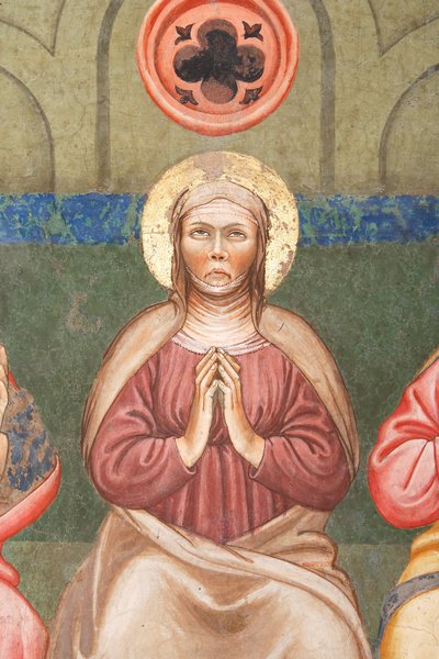 "El Pentecostés", Detalle de la Virgen María, c.1420 (fresco) de Master of Vignola