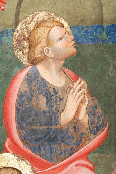 "El Pentecostés", Detalle con un santo rezando, c.1420 (fresco) de Master of Vignola