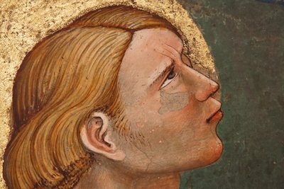 "El Pentecostés", Detalle con un santo rezando, c.1420 (fresco) de Master of Vignola