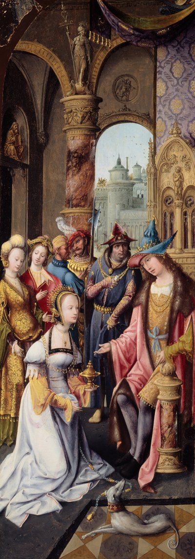 El rey Salomón recibiendo a la reina de Saba, 1515-1520 de Master of the Antwerp Adoration
