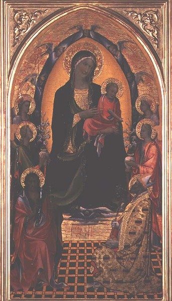 Madonna y Niño con San Juan Bautista y San Nicolás de Myra de Master of the Bambino Vispo