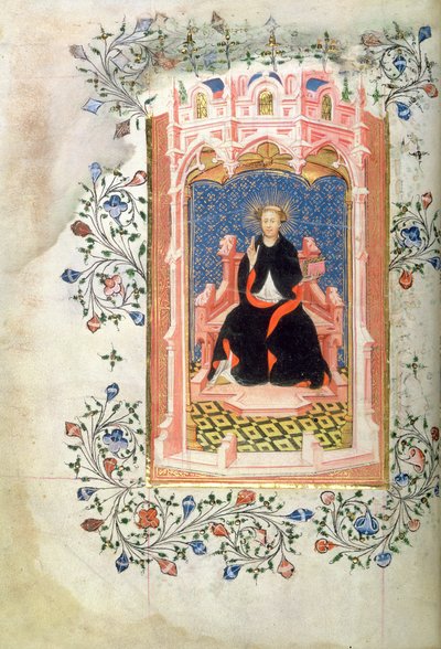 Roy 2 A XVIII f.7v San Juan de Bridlington (m. 1379) con el Libro de Horas de Juan de Beaufort de Master of the Beaufort Saints