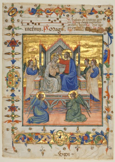 Hoja de un Antifonario: Coronación de la Virgen, 1400s de Master of the Beffi Triptych
