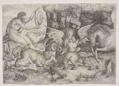 Tema alegórico: Combate de animales de Master of the Beheading of St.
