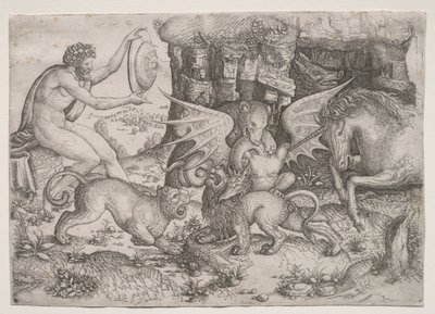 Tema alegórico: Combate de animales de Master of the Beheading of St. John