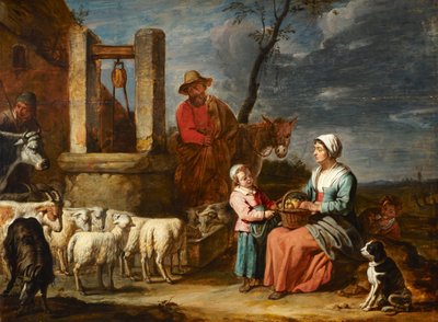 Familia campesina junto a un pozo de Master of the Béguins