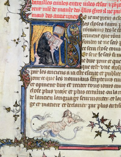 Monje copiando un manuscrito, de La Historia de Roma por Livio (59 a.C.-17 d.C.) c.1370 de Master of the Boqueteaux