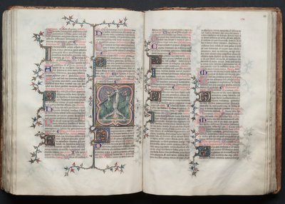 El misal de Gotha: Fol. 117v, San Pedro atado boca abajo a la cruz, c. 1375 de Master of the Boqueteaux