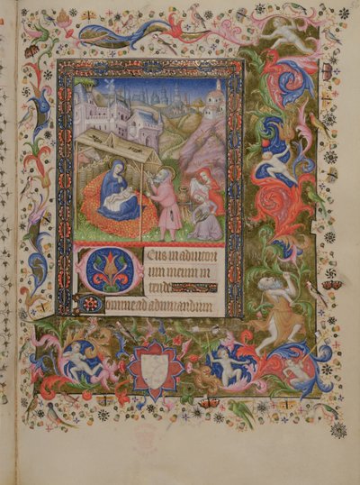 Añadir 29433 f.56 Natividad, de un Libro de Horas, c.1407 (vitela) (ver también 16338 y 16339) de Master of the Brussels Initials