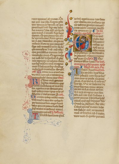 Inicial E: Santiago el Mayor de Master of the Brussels Initials