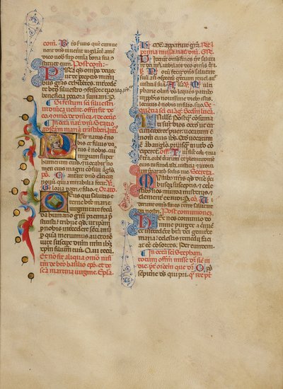 Inicial P: Una bendición del Papa de Master of the Brussels Initials