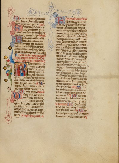 Inicial R: La Virgen en oración de Master of the Brussels Initials
