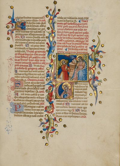 La Anunciación; Inicial V: La Virgen en oración de Master of the Brussels Initials