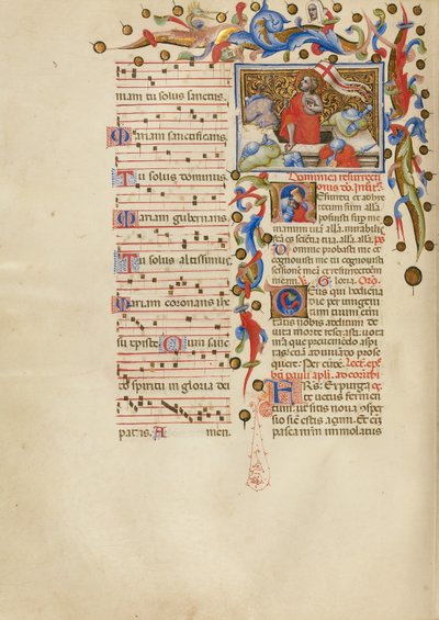 La resurrección; Inicial R: Un soldado dormido de Master of the Brussels Initials