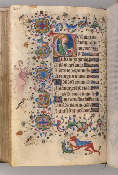 Horas de Carlos el Noble, rey de Navarra 1361-1425: fol. 102v, texto, c. 1405 de Master of the Brussels Initials and Associates