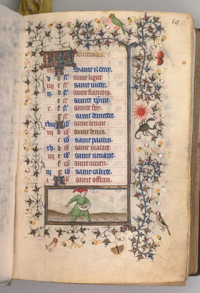 Horas de Carlos el Noble, Rey de Navarra 1361-1425: fol. 10r, Octubre, c. 1405 de Master of the Brussels Initials and Associates