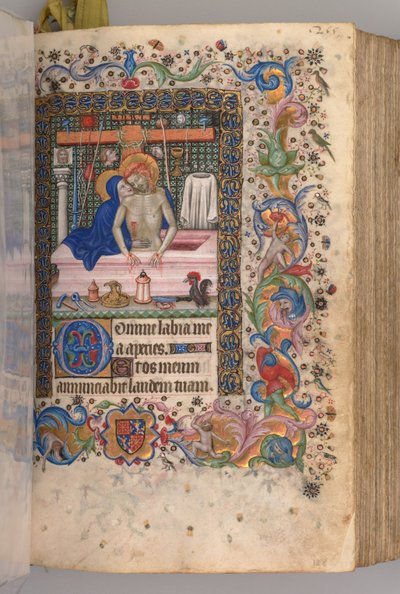 Horas de Carlos el Noble, Rey de Navarra 1361-1425: fol. 128r, Hombre de Dolores, c. 1405 de Master of the Brussels Initials and Associates