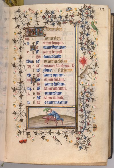 Horas de Carlos el Noble, Rey de Navarra 1361-1425: fol. 12r, diciembre, c. 1405 de Master of the Brussels Initials and Associates
