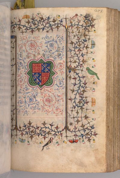 Horas de Carlos el Noble, Rey de Navarra 1361-1425: fol. 137r, Escudo de Armas..., c. 1405 de Master of the Brussels Initials and Associates