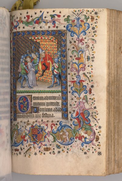 Horas de Carlos el Noble, Rey de Navarra 1361-1425: fol. 169r, Cristo Ante Pilato, c. 1405 de Master of the Brussels Initials and Associates