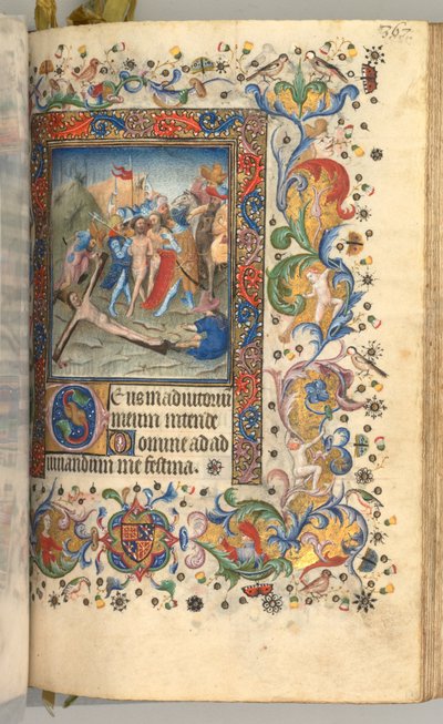 Horas de Carlos el Noble, Rey de Navarra 1361-1425: fol. 179r, Cristo Clavado en la Cruz, c. 1 de Master of the Brussels Initials and Associates