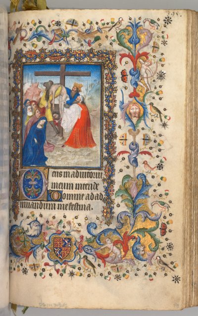 Horas de Carlos el Noble, Rey de Navarra 1361-1425: fol. 192r, Descendimiento de la Cruz, c. 1405 de Master of the Brussels Initials and Associates