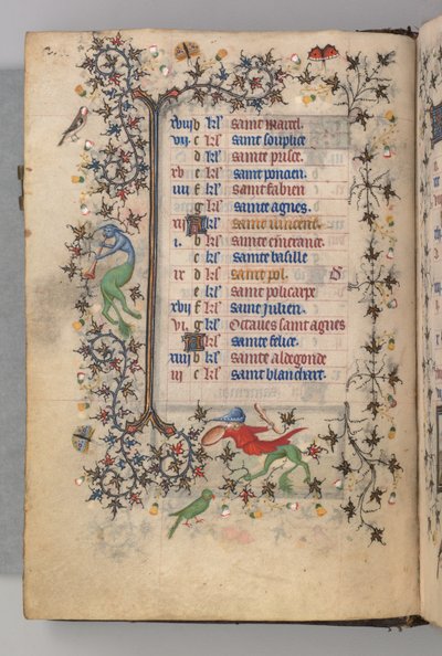 Horas de Carlos el Noble, Rey de Navarra 1361-1425: fol. 1v, Enero de Master of the Brussels Initials and Associates