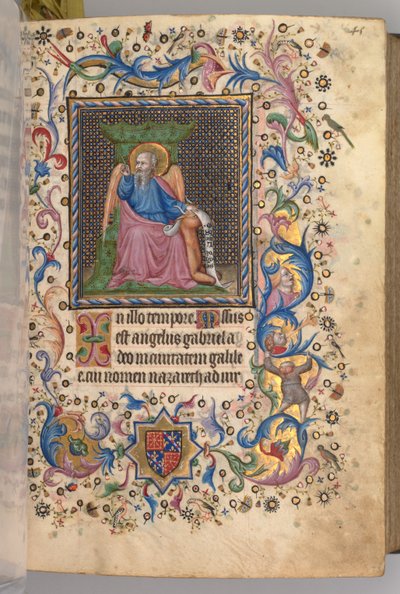 Horas de Carlos el Noble, Rey de Navarra 1361-1425: fol. 23r, San Lucas de Master of the Brussels Initials and Associates