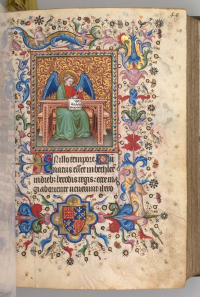 Horas de Carlos el Noble, Rey de Navarra 1361-1425: fol. 25a, San Mateo, c. 1405 de Master of the Brussels Initials and Associates