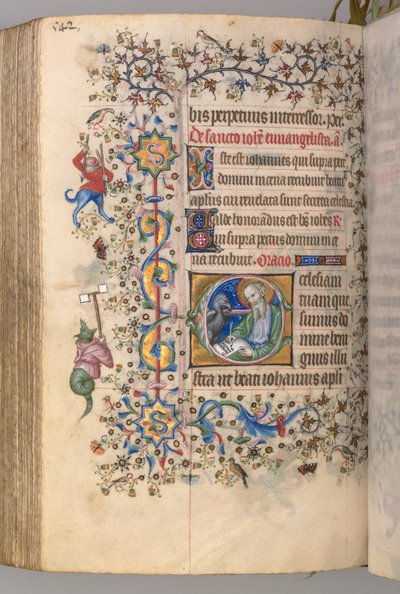 Horas de Carlos el Noble, Rey de Navarra 1361-1425: fol. 265v, San Juan Evangelista, c. 1405 de Master of the Brussels Initials and Associates