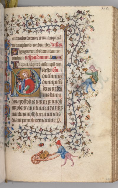 Horas de Carlos el Noble, Rey de Navarra 1361-1425, fol. 271r, San Bernabé, c. 1405 de Master of the Brussels Initials and Associates