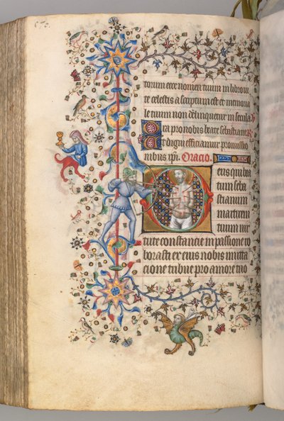 Horas de Carlos el Noble, Rey de Navarra 1361-1425, fol. 279v, San Sebastián, c. 1405 de Master of the Brussels Initials and Associates