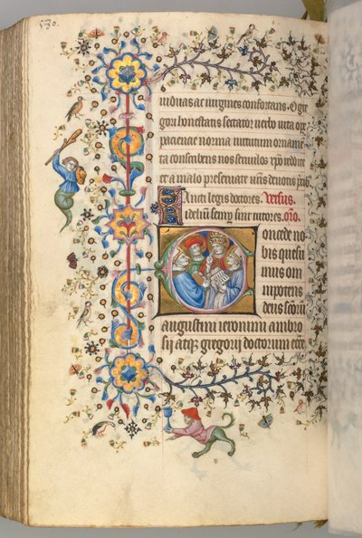 Horas de Carlos el Noble, Rey de Navarra 1361-1425, fol. 284v, Cuatro Doctores de la Iglesia, c. 1 de Master of the Brussels Initials and Associates