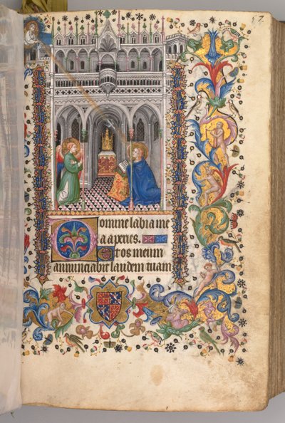 Horas de Carlos el Noble, Rey de Navarra 1361-1425: fol. 29r, La Anunciación Maitines, c. 1405 de Master of the Brussels Initials and Associates