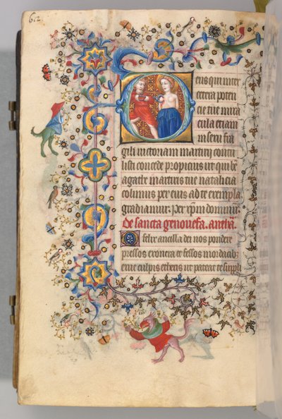 Horas de Carlos el Noble, Rey de Navarra 1361-1425, fol. 300v, Santa Águeda, c. 1405 de Master of the Brussels Initials and Associates
