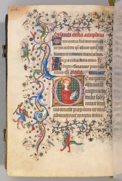 Horas de Carlos el Noble, Rey de Navarra 1361-1425, fol. 301v, Santa Cecilia, c. 1405 de Master of the Brussels Initials and Associates
