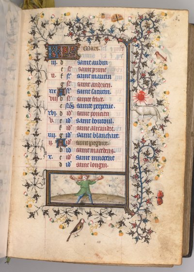 Horas de Carlos el Noble, Rey de Navarra 1361-1425: fol. 3r, marzo, c. 1405 de Master of the Brussels Initials and Associates