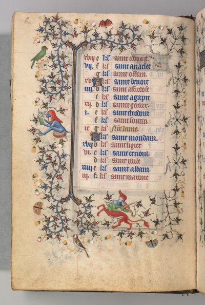 Horas de Carlos el Noble, Rey de Navarra 1361-1425: fol. 3v, Marzo, c. 1405 de Master of the Brussels Initials and Associates