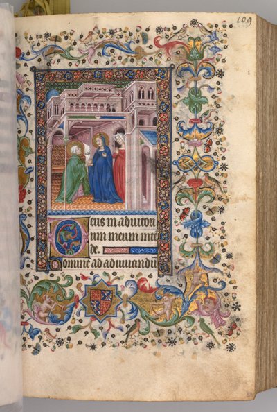 Horas de Carlos el Noble, Rey de Navarra 1361-1425: fol. 55r, La Visitación Laudes, c. 1405 de Master of the Brussels Initials and Associates