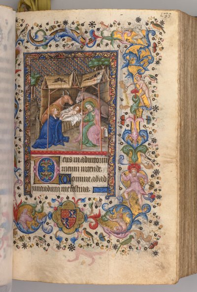 Horas de Carlos el Noble, Rey de Navarra 1361-1425: fol. 67r, Natividad Prime, c. 1405 de Master of the Brussels Initials and Associates