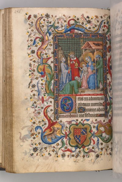 Horas de Carlos el Noble, Rey de Navarra 1361-1425: fol. 78v, Adoración de los Magos Sexta, c. de Master of the Brussels Initials and Associates