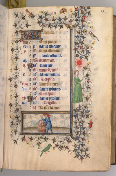Horas de Carlos el Noble, Rey de Navarra 1361-1425: fol. 8r, agosto de Master of the Brussels Initials and Associates